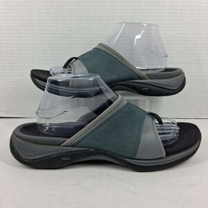 Clarks Springers 38294 Women's 11M Blue Grey Leather Thong Slide Sandals Comfort